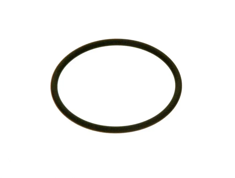 Schwarzer O-Ring auf weißem Hintergrund, hergestellt von Bosch. Der Ring hat eine runde Form und eine gleichmäßige Oberfläche ohne sichtbare Mängel.